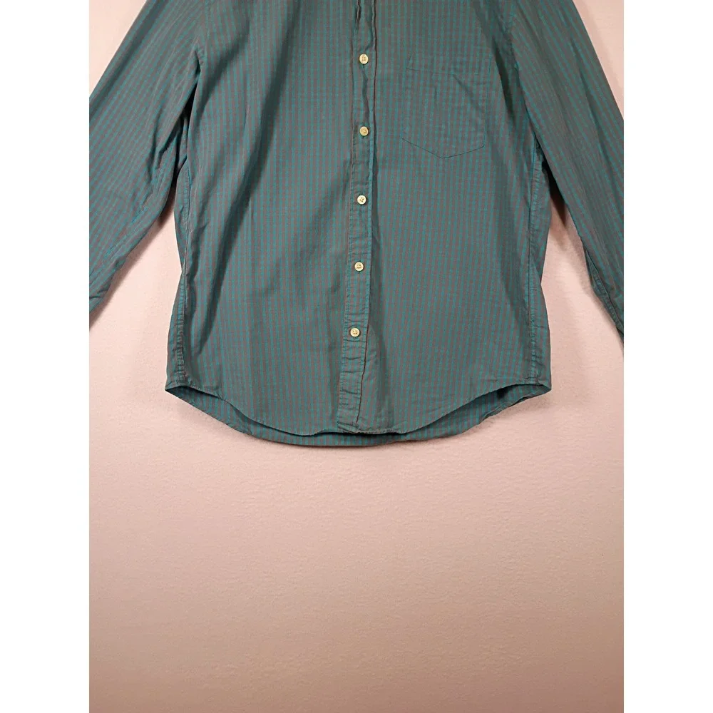 Preppy J.Crew Mens Large Teal Micro-Check Slim Fit Cotton Button Down Shirt